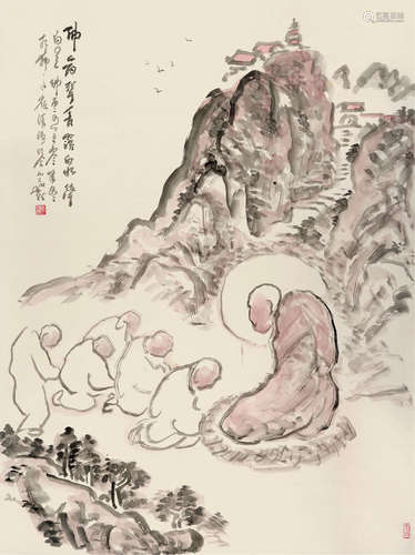 圆霖（1915～2008） 以心印心 立轴 设色纸本