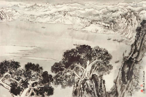 宋文治（1919～1999） 渔村瑞雪图 立轴 水墨纸本
