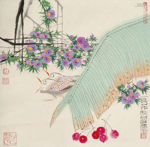 薛亮（b.1956） 芭蕉小鸟 镜片 设色纸本