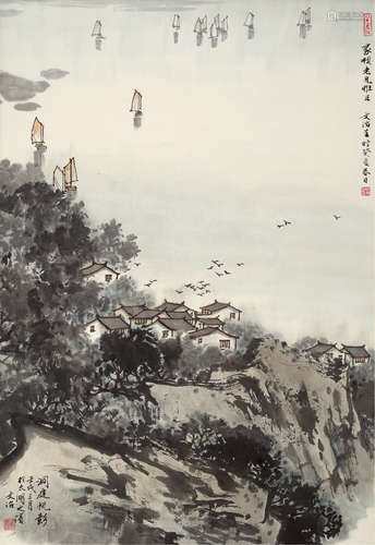 宋文治（1919～1999） 洞庭帆影 立轴 设色纸本