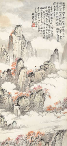 钱松嵒（1899～1985） 天平秋云 镜片 设色纸本