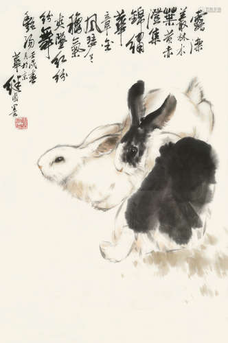 刘继卣（1918～1983） 双兔 镜片 设色纸本