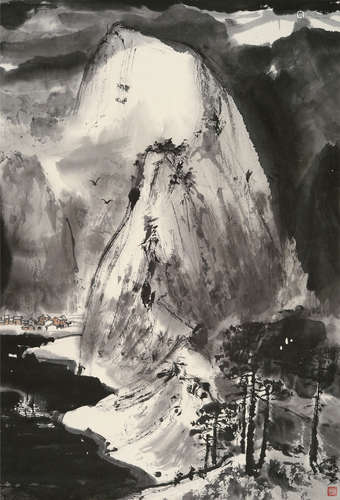 亚明（1924～2002） 山村雪景 立轴 设色纸本