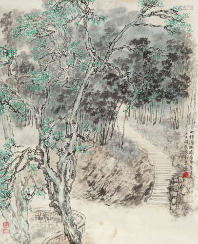 金志远（1930～1984） 竹径通幽阁 镜片 设色纸本