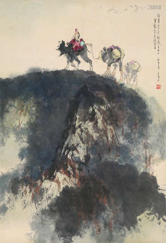 李山（b.1926） 驼铃声声 立轴 设色纸本