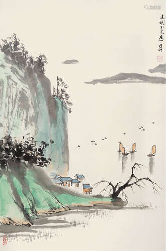 亚明（1924～2002） 山水 镜片 设色纸本