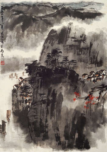 宋文治（1919～1999） 峡江帆影 立轴 设色纸本