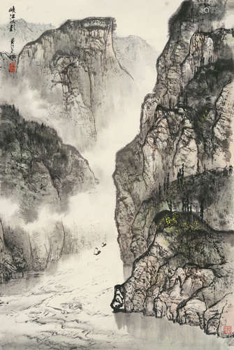 黄纯尧（1925～2007） 峡江帆影 镜片 设色纸本