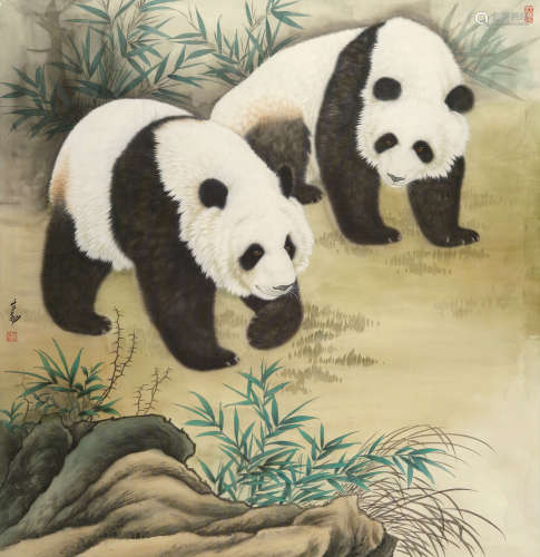 王生勇（b.1971） 熊猫 镜片 设色绢本