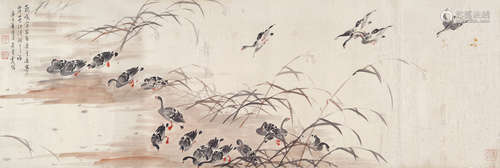 吴青霞（1910～2008） 芦雁 镜片 设色纸本