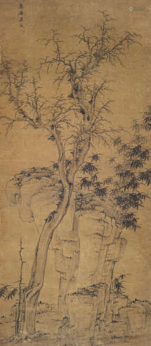 吴定（1625～？） 竹石 镜片 水墨纸本