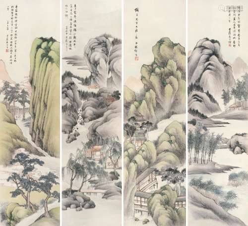 林纾（1852～1924） 山水四屏 立轴 设色纸本