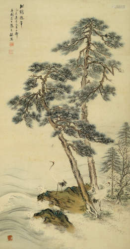 张克龢（1898～1959） 松鹤遐年 立轴 设色绢本