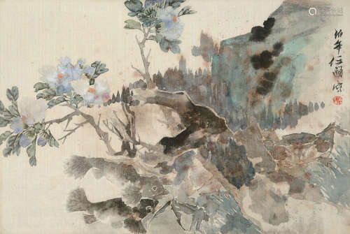 任伯年（1840～1896） 桃花流水鳜鱼肥 镜片 设色绢本