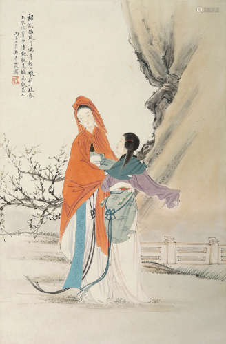 吴青霞（1910～2008） 红衣仕女 立轴 设色纸本