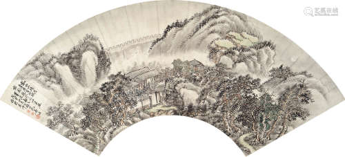 姜筠（1847～1919） 孤城残月图 扇片 设色纸本