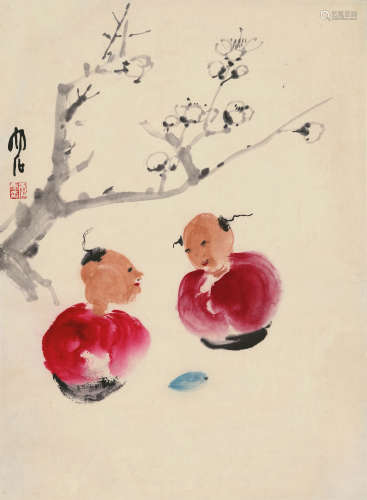 唐云（1910～1993） 梅花泥人 立轴 设色纸本