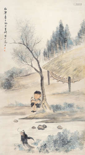 倪田（1855～1919） 牧童 镜片 设色纸本