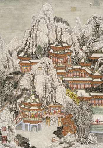 黄秋园（1914～1979） 福山寿海楼观图 镜片 设色纸本