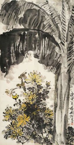 钱君匋（1906～1998） 芭蕉小鸟 镜片 设色纸本