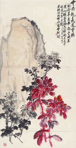 朱屺瞻（1892～1996） 菊石图 镜片 设色纸本