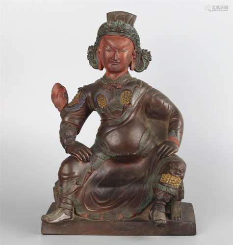 A BRONZE FIGURE OF SEATED GUANGGONG