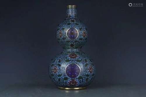 A CLOISONNE ENAMEL GOURD VASE, QIANLONG MARK