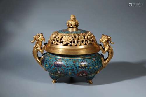 A CLOISONNE ENAMEL TRIPOD CENSER