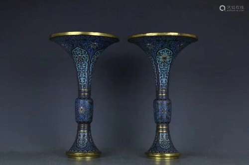 A PAIR OF CLOISONNE ENAMEL GU-FORM VASES