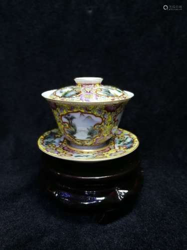 A FAMILLE ROSE CUP AND COVER, QIANLONG MARK