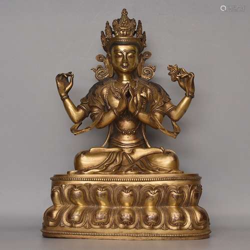 A GILT-BRONZE FIGURE OF SHADAKSHARI LOKESHVARA