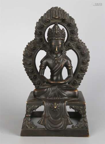 A BRONZE FIGURE OF SEATED BUDDHA