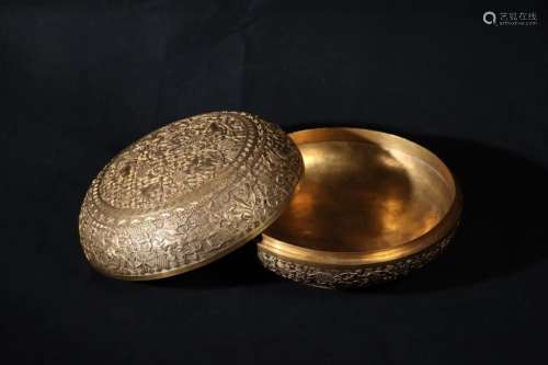 A GILT-BRONZE CARVED BOX AND COVER