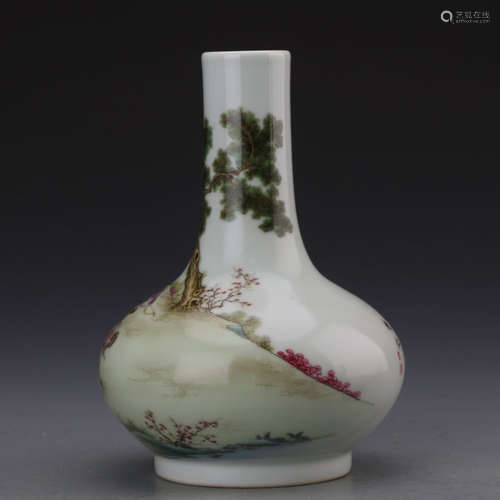 A FAMILLE ROSE INSCRIBED VASE, YONGZHENG MARK