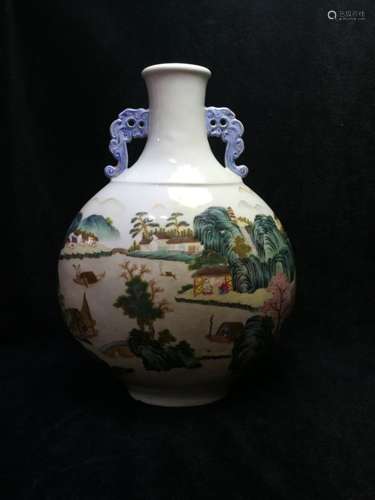 A FAMILLE ROSE MOON FLASK VASE, QIANLONG MARK