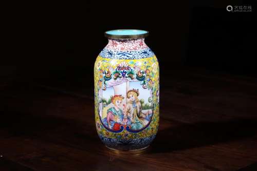 A PAINTED ENAMEL BRONZE VASE, QIANLONG MARK