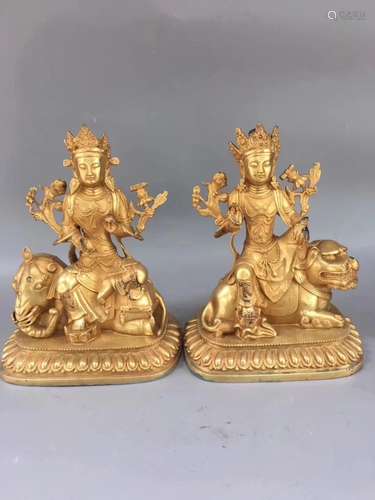 A PAIR OF BRONZE MANJUSHRI AND SARASWATI