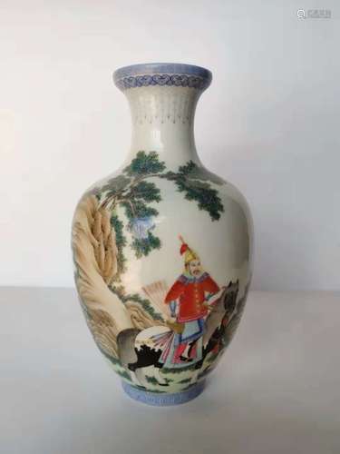 A PAINTED ENAMEL INSCRIBED VASE, QIANLONG MARK