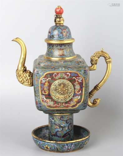 A CLOISONNE SQUARE WINE POT