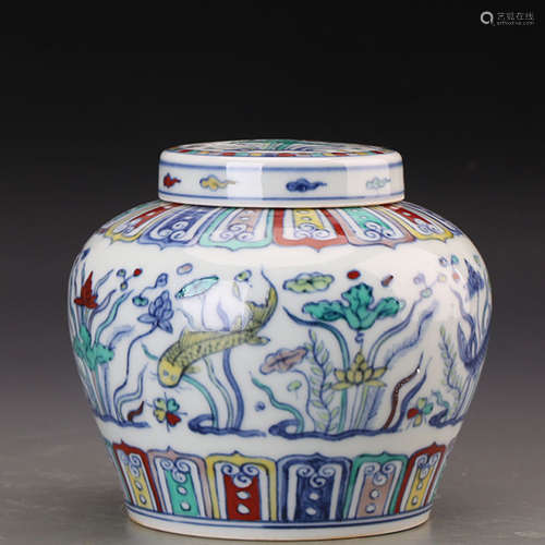 A DOUCAI 'FISH' JAR AND COVER, TIAN MARK