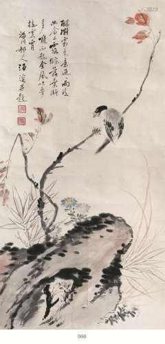 (1895-1972) 汪溶 花鸟 设色纸本 镜框