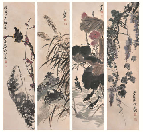 （1901-1955） 赵西岩 花鸟四屏 设色纸本 立轴
