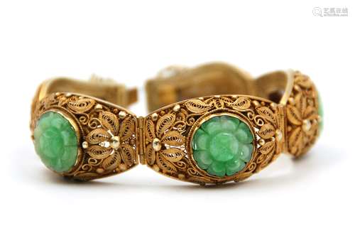 19TH CENTURY GILT SILVER JADE BRACELET