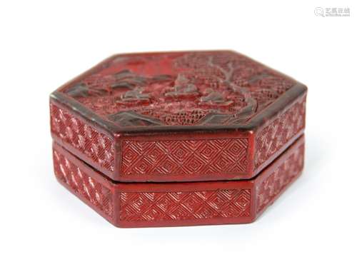 HEXAGONAL CINNABAR LACQUER BOX