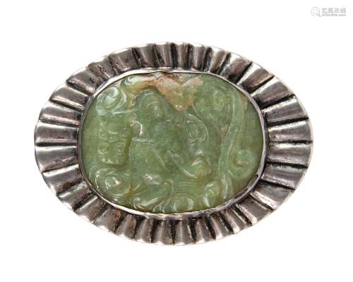 JADE AND SILVER BELT BUCKLE