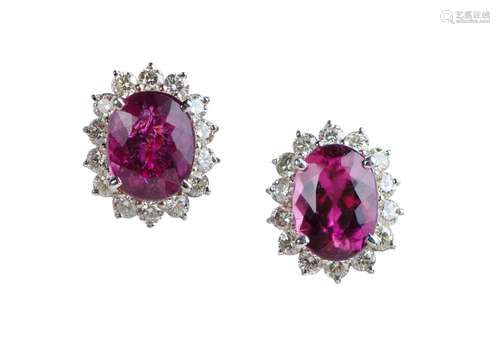 NATURAL RUBELLITE AND DIAMOND STUD EARRINGS