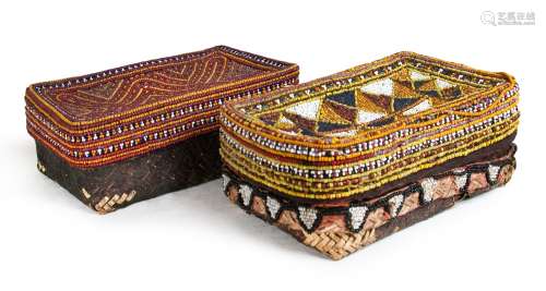 INDIAN PAIR OF WOVEN BEADED BASKETS