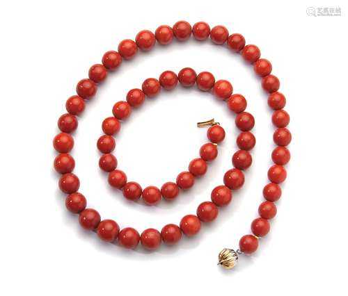 NATURAL RED CORAL BEADS NECKLACE