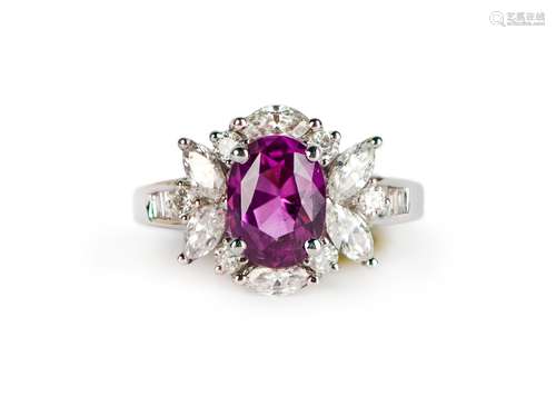 A FINE PINK SAPPHIRE AND DIAMOND RING