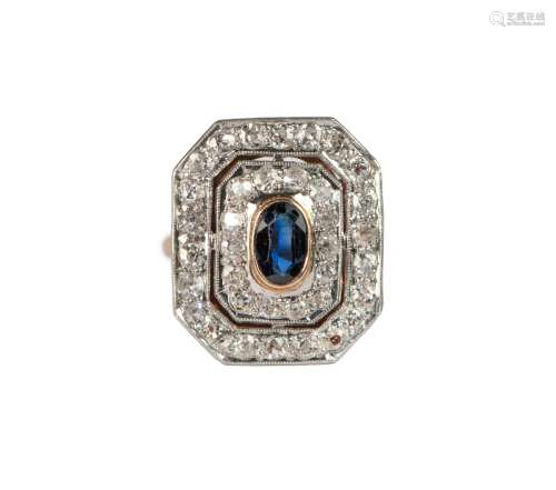 A FINE BLUE SAPPHIRE AND DIAMOND RING